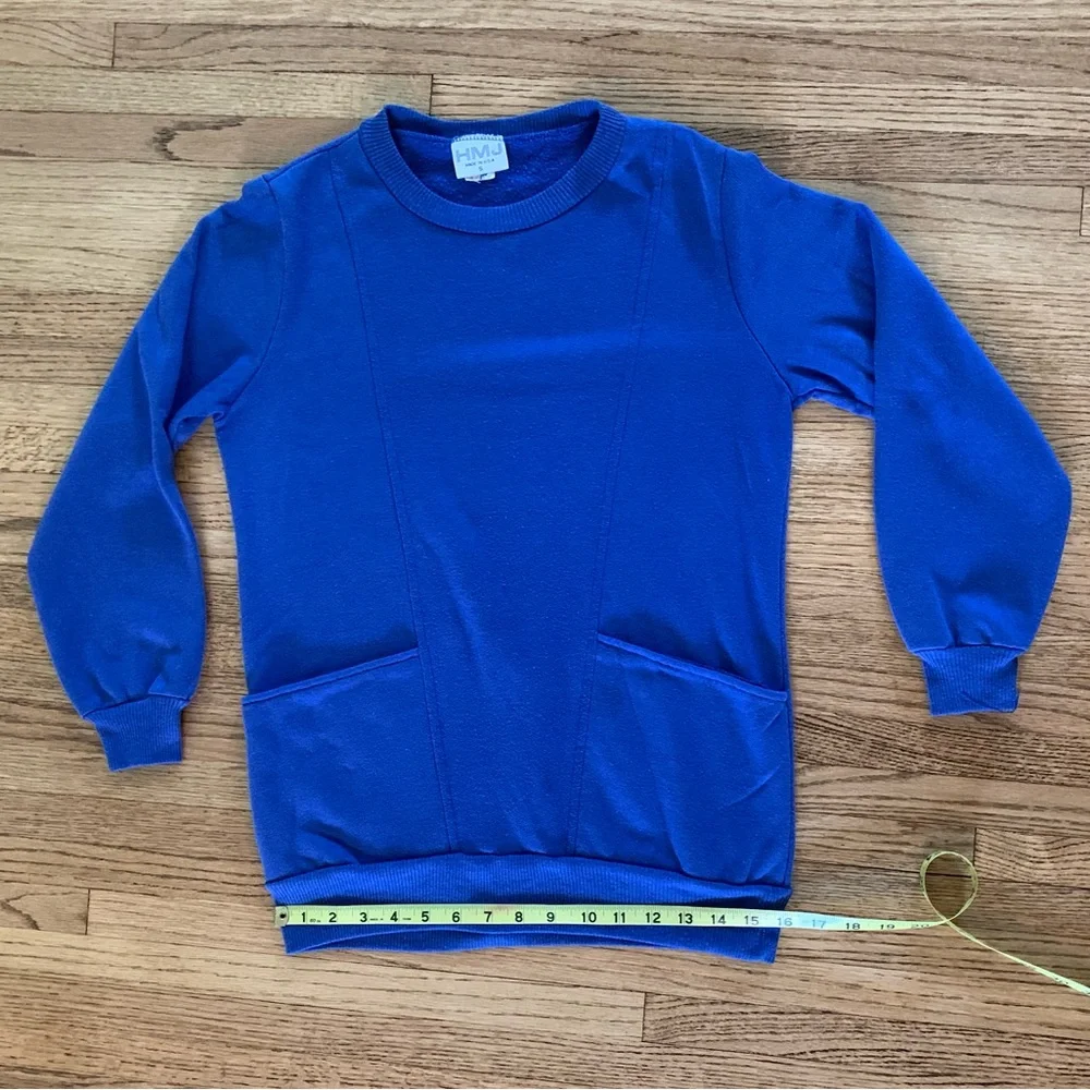 Vintage 80s Royal Blue Dolman Crewneck Tunic - Picture 4 of 10